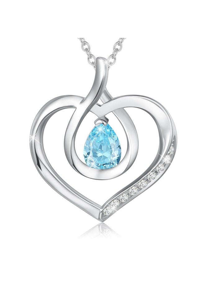 Agvana March Birthstone Jewelry Aquamarine Necklace For Women Sterling Silver Forever Love Infinity Heart Pendant Necklace Anniversary Birthday Gifts For Women Mom Wife Her  - Image 1