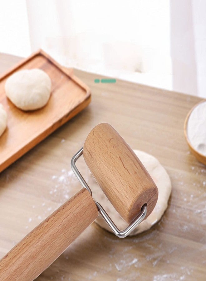 Luatoxry Small Rolling Pin, Wooden Pizza Dough Roller, Beech Pastry Roller with Stainless Steel Shaft, Versatile Pizza Roller Dough for Rolling Cookies, Dumplings, 5.1x2.8x1.2in - Image 2