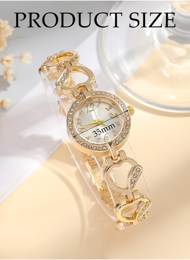 DUNISO 3 Pieces of Rhinestone watch set, women's heart shaped diamond inlaid hollow quartz watch, alloy watch, paired with two bracelets, diamond decorative design  - Image 2