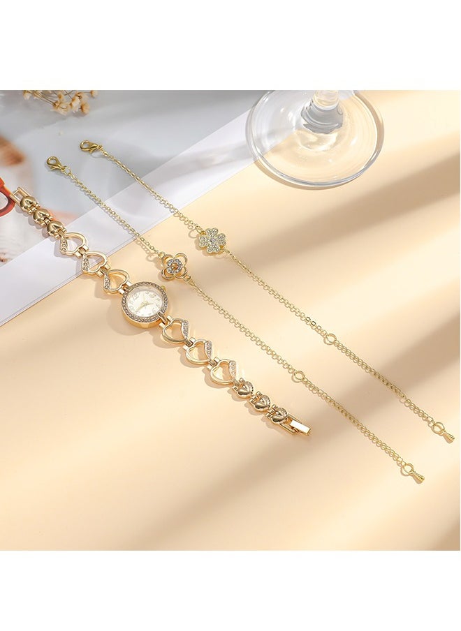 DUNISO 3 Pieces of Rhinestone watch set, women's heart shaped diamond inlaid hollow quartz watch, alloy watch, paired with two bracelets, diamond decorative design  - Image 3