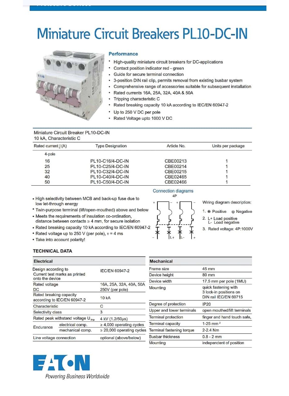 Generic EATON 16A 4P CCURVEDC MCB 10kA 1000V MINATURE CIRCUIT BREAKER  - Image 5