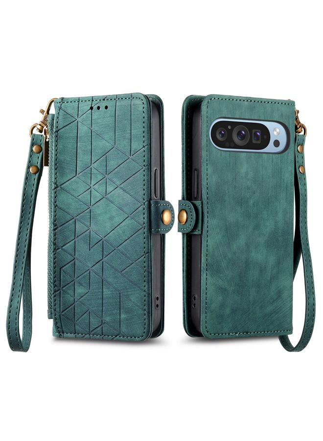 S-TOP Case For Google Pixel 9 Geometric Zipper Wallet Side Buckle Leather Phone Case - Image 2