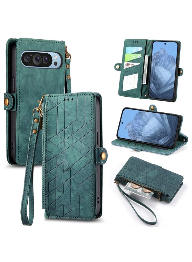 S-TOP Case For Google Pixel 9 Geometric Zipper Wallet Side Buckle Leather Phone Case - Image 1
