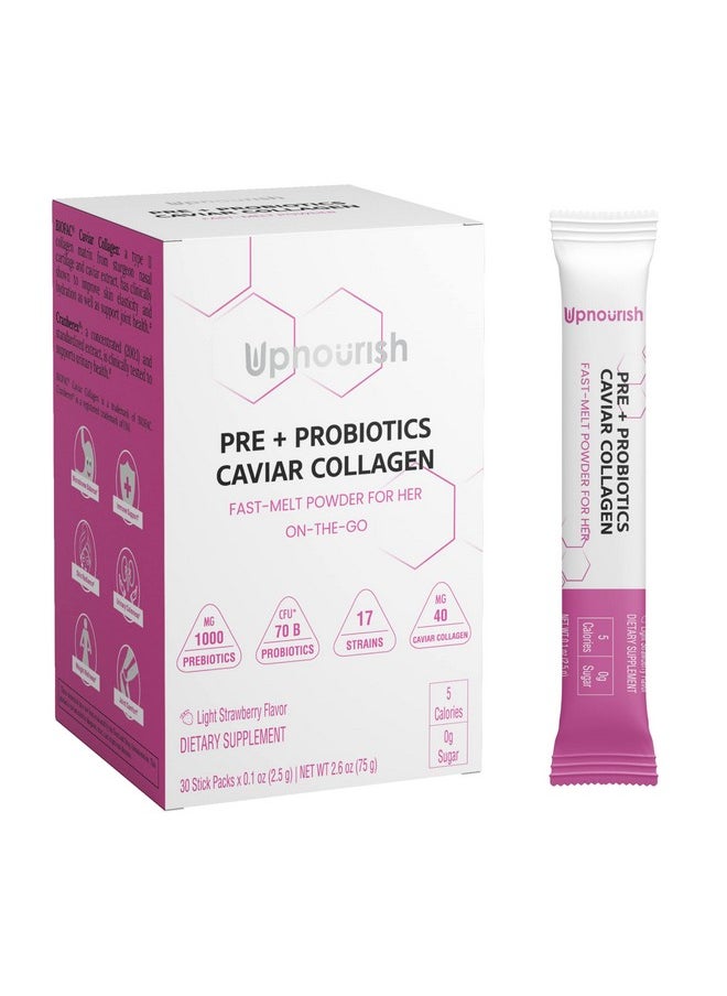 UpNourish Prebiotics And Probiotics For Women 70 Billion Cfu With Caviar Collagen Powder Packets Daily Cranberry Mannose Gut Health Supplements For Women Immune Feminine Skin Joint Health 30 Fast Melt Sticks  - Image 2