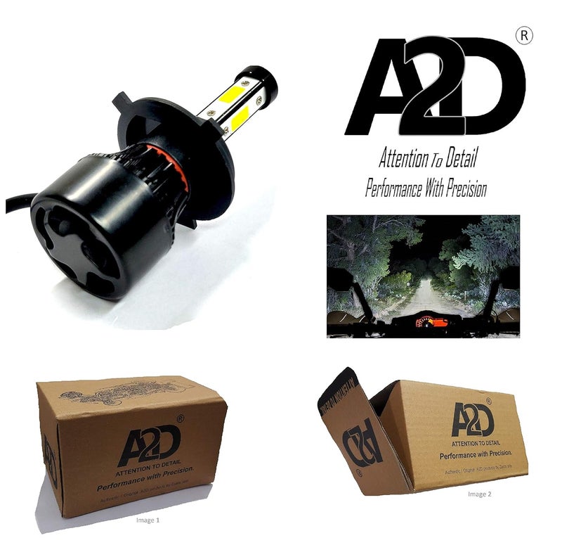 A2D 12V 36W 3-Side Led Full Cobe H4 Hs1 Ultra Bright Bike Headlight Bulb Replacement Kit 6000K High-Low Beam-White for Tvs Apache Rtr 200 4V Fi - Image 4