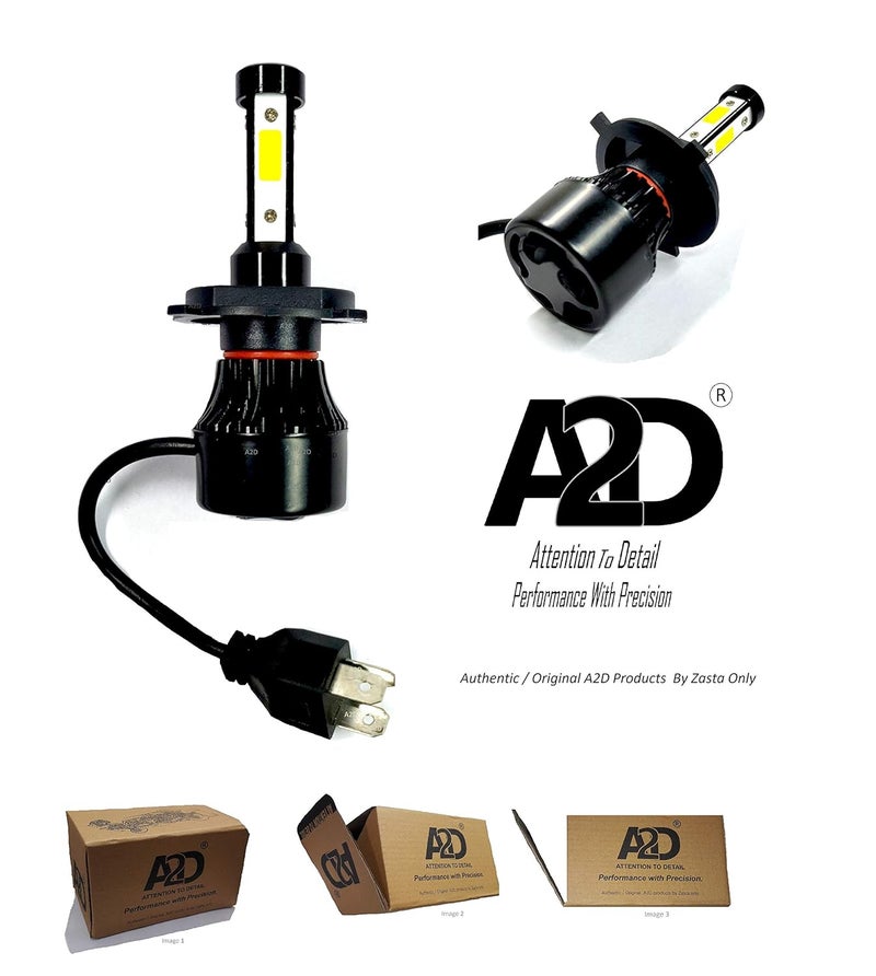 A2D 12V 36W 3-Side Led Full Cobe H4 Hs1 Ultra Bright Bike Headlight Bulb Replacement Kit 6000K High-Low Beam-White for Tvs Apache Rtr 200 4V Fi - Image 1