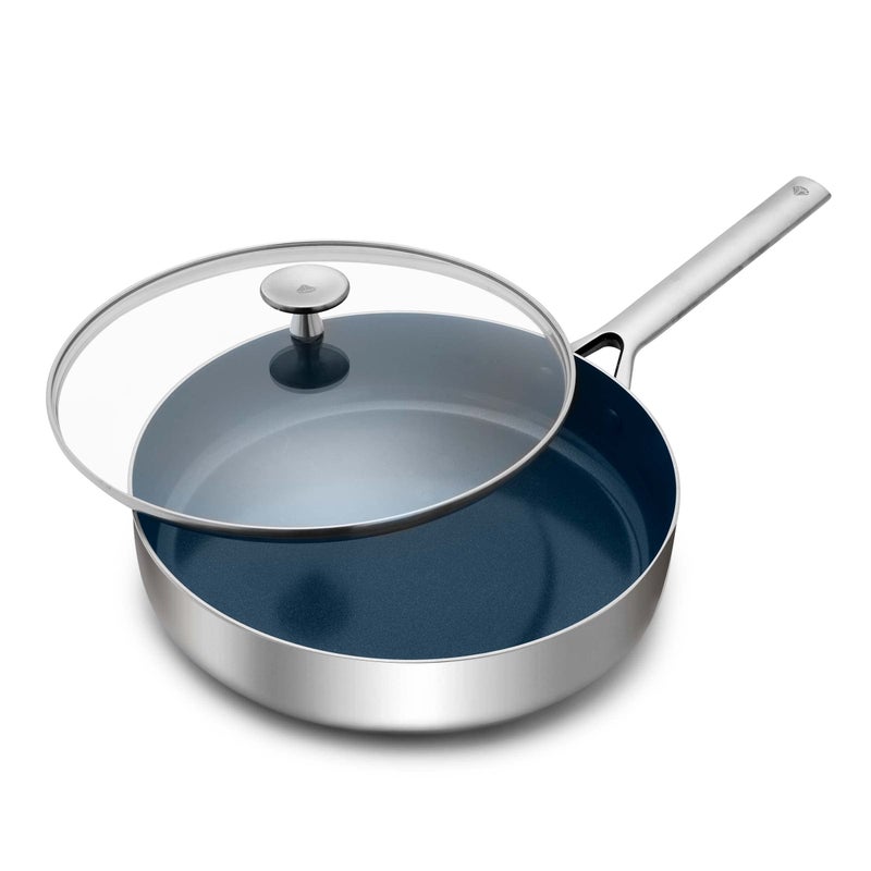 Blue Diamond Blue Diamond Cookware TriPly Stainless Steel Ceramic Nonstick 375QT Saute Pan Jumbo Cooker with Lid PFASFree Multi Clad Induction Dishwasher Safe Oven Safe Silver 
