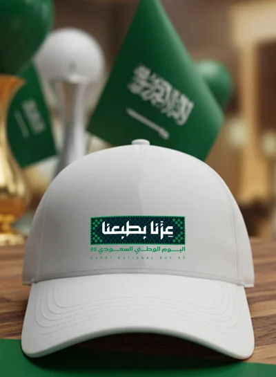 لوحة كاب مصنوع من القطن لمناسبة اليوم الوطني السعودي بتصميم عزنا بطبعنا