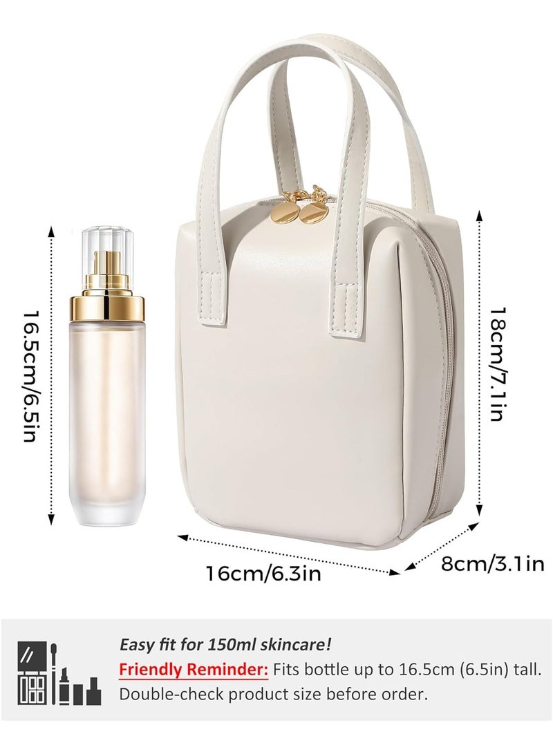 general Small Makeup Bag Organizer Leather Cosmetic Bags for Women Travel Cosmetic Pouch Waterproof Aesthetic Makeup Bag with Compartments Portable Handle - Image 3