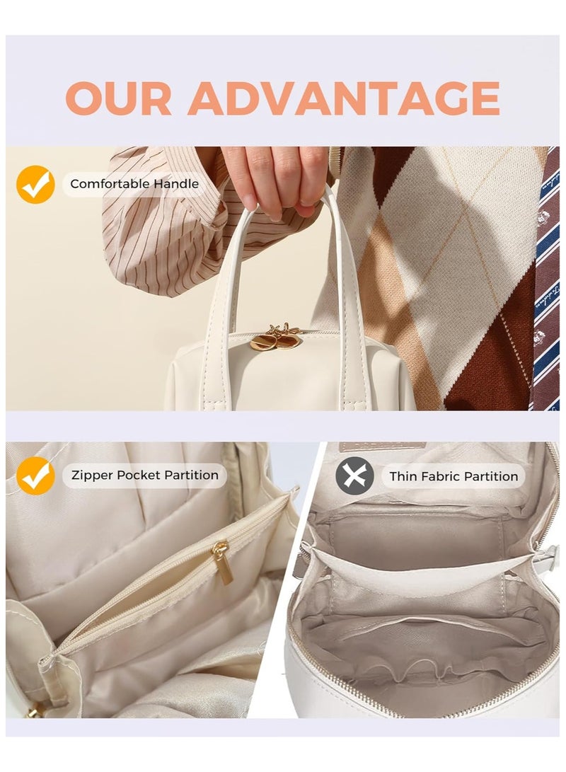 general Small Makeup Bag Organizer Leather Cosmetic Bags for Women Travel Cosmetic Pouch Waterproof Aesthetic Makeup Bag with Compartments Portable Handle - Image 5