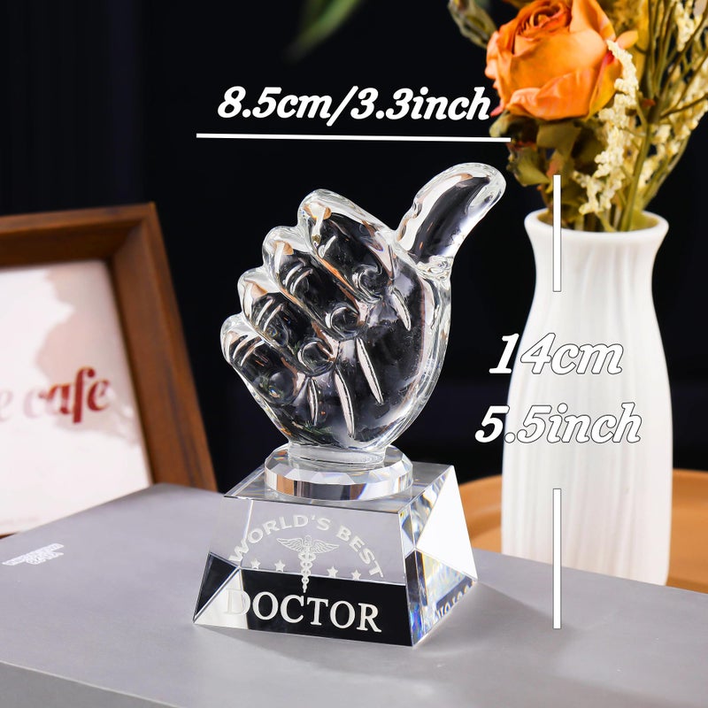 Qianwei World's Best Doctor Gifts for Women Men Crystal Doctor Appreciation Plaque Thumb Up Thank You Dr Presents for Doctors' Day Christmas Thanksgiving Day Retirement Birthday - Image 2