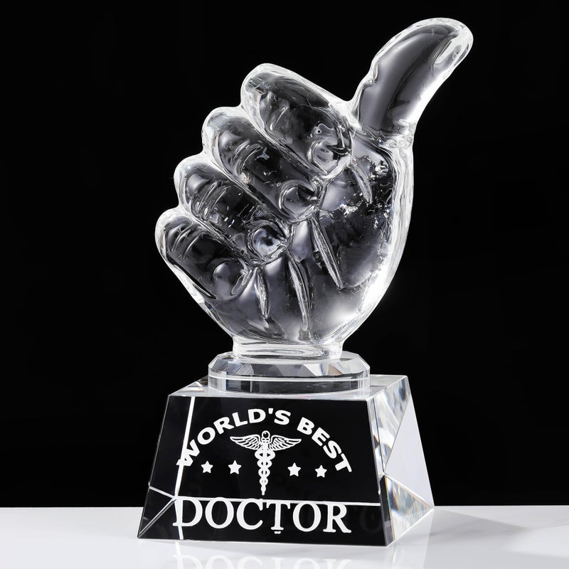 Qianwei World's Best Doctor Gifts for Women Men Crystal Doctor Appreciation Plaque Thumb Up Thank You Dr Presents for Doctors' Day Christmas Thanksgiving Day Retirement Birthday - Image 1