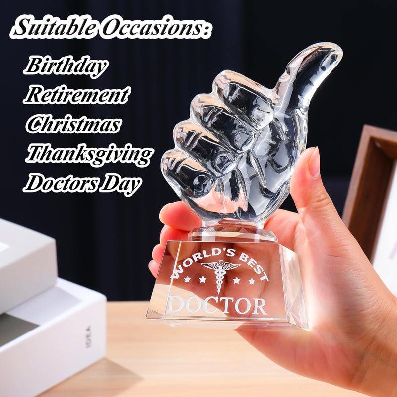 Qianwei World's Best Doctor Gifts for Women Men Crystal Doctor Appreciation Plaque Thumb Up Thank You Dr Presents for Doctors' Day Christmas Thanksgiving Day Retirement Birthday - Image 3