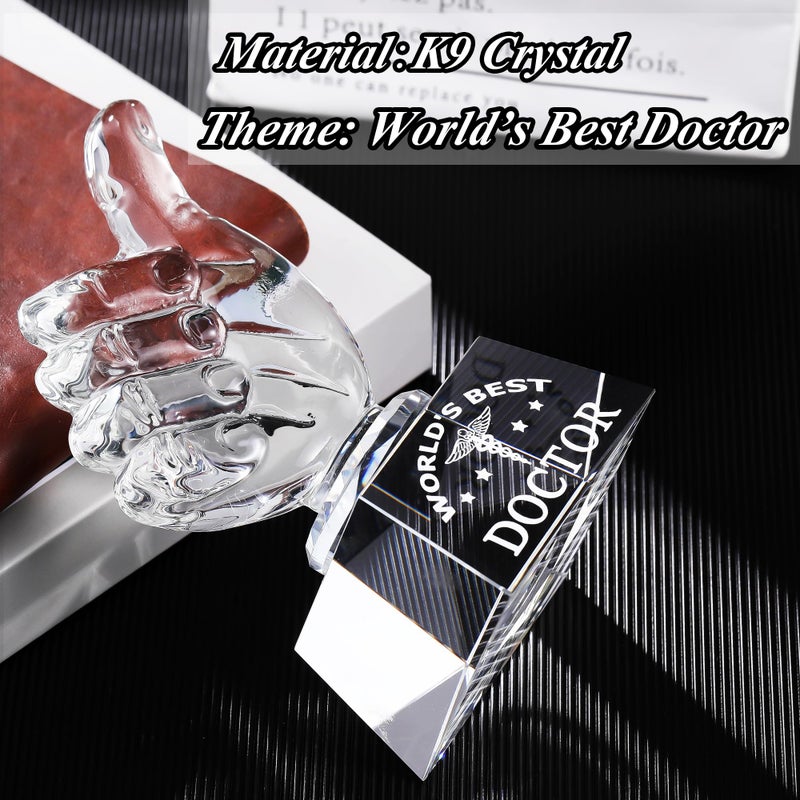 Qianwei World's Best Doctor Gifts for Women Men Crystal Doctor Appreciation Plaque Thumb Up Thank You Dr Presents for Doctors' Day Christmas Thanksgiving Day Retirement Birthday - Image 5