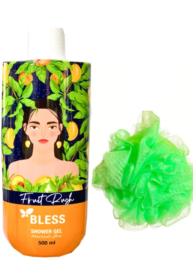 بليس جل استحمام برائحة الفواكه ٥٠٠ مل + لوفا متعدد الألوان - Image 1