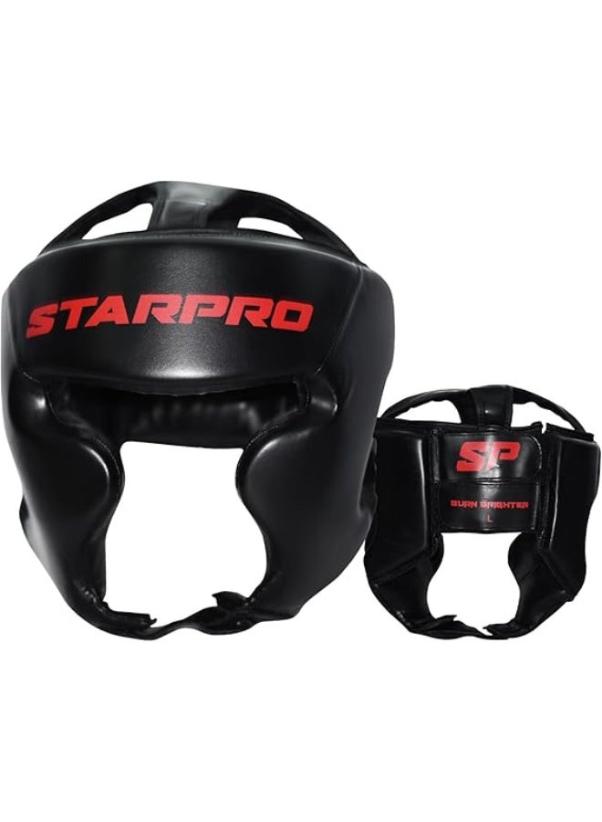 Starpro Starpro Black Boxing Headguard PU Leather Muay Thai Kickboxing Training Protection and Fighting Headgear  - Image 1