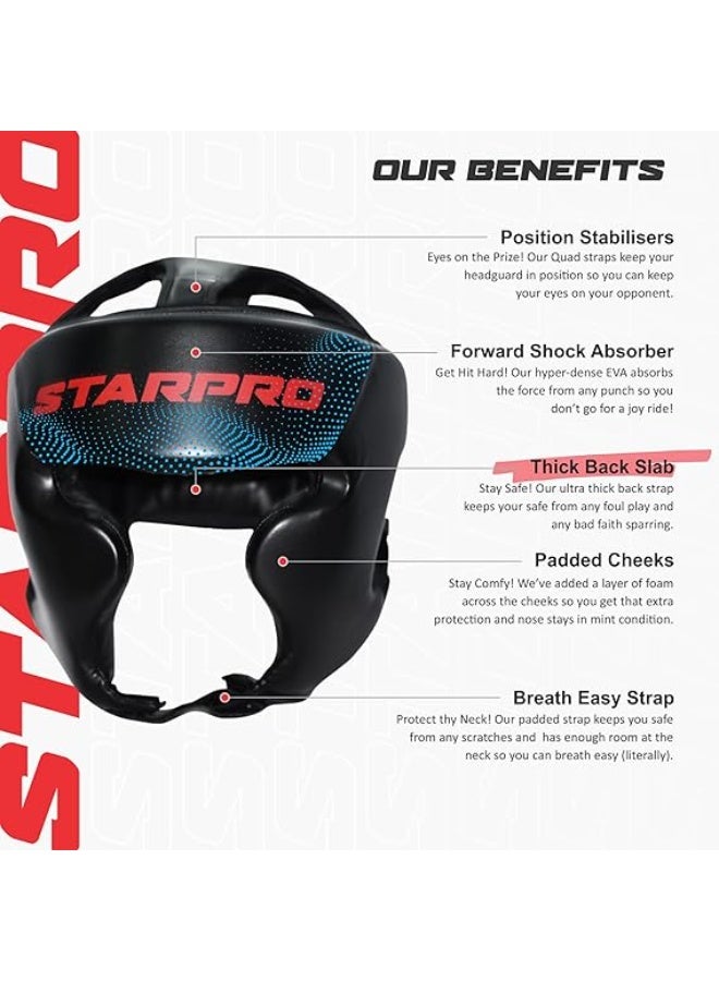 Starpro Starpro Black Boxing Headguard PU Leather Muay Thai Kickboxing Training Protection and Fighting Headgear  - Image 2