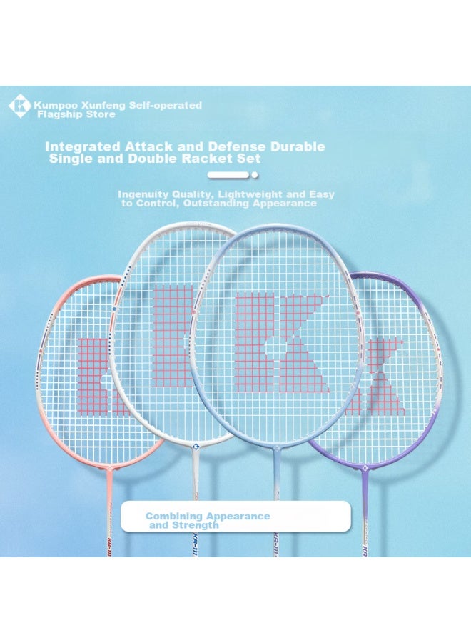 Kumpoo Badminton Racket Single Racket All-round Ultra-light Durable Stringed Training Racket Ka-111 White And Purple - Image 1
