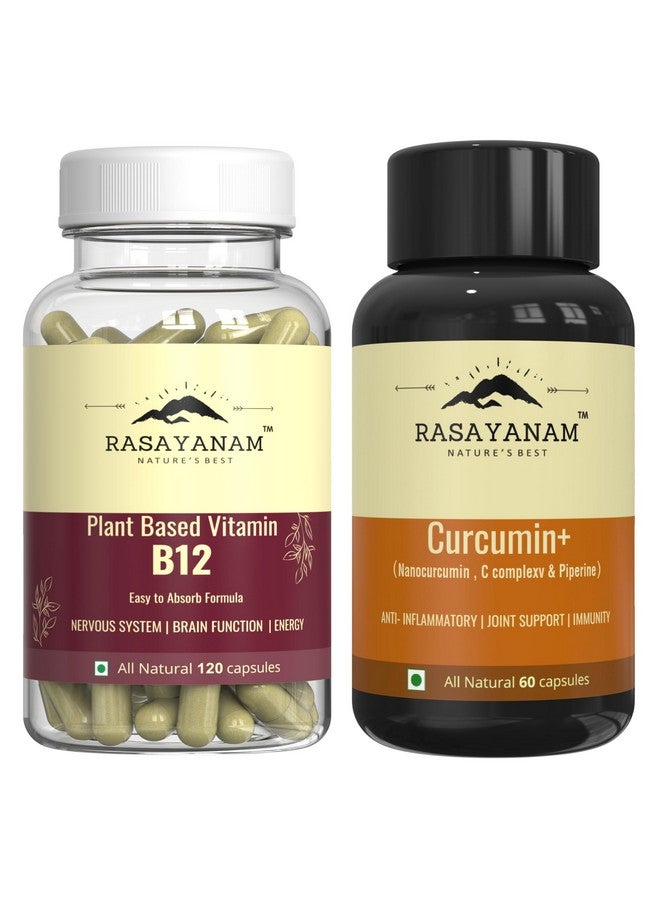 Rasayanam Plant Based Vitamin B12 and Curcumin+ 1500mg | Organic Formulation for Vegetarians & Vegans to Support Nervous System & Brain Function | Health Supplement for Men and Women - Image 1