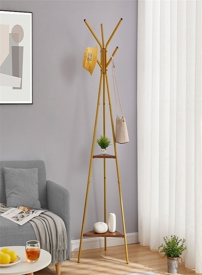 Bukela Coat Rack Freestanding, Stainless Steel Simple Standing Tripod Hall Tree with 2 Shelves, Clothes Rack for Hat, Clothes, Bag, Hanger Stand for Entryway/Living Room/Bedroom/Ofiice, Golden - Image 4