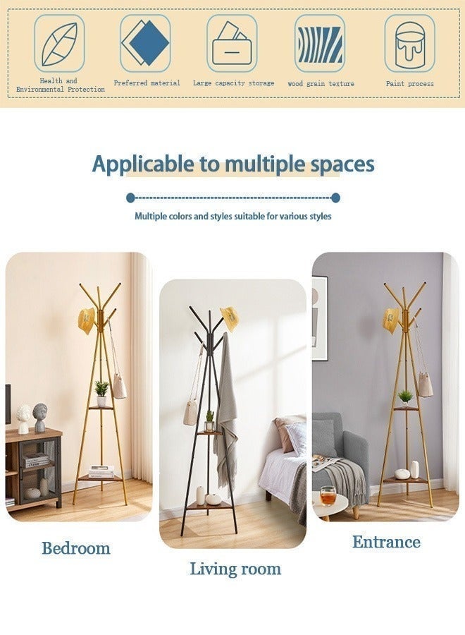 Bukela Coat Rack Freestanding, Stainless Steel Simple Standing Tripod Hall Tree with 2 Shelves, Clothes Rack for Hat, Clothes, Bag, Hanger Stand for Entryway/Living Room/Bedroom/Ofiice, Golden - Image 5