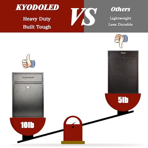 KYODOLED Steel Key Lock Mail Boxes Outdoor, Locking Wall Mount Mailbox, Security Lock Drop Box, Collection Boxes,16.2H x 11.22L x 4.72W Inches, Black X Large - Image 4