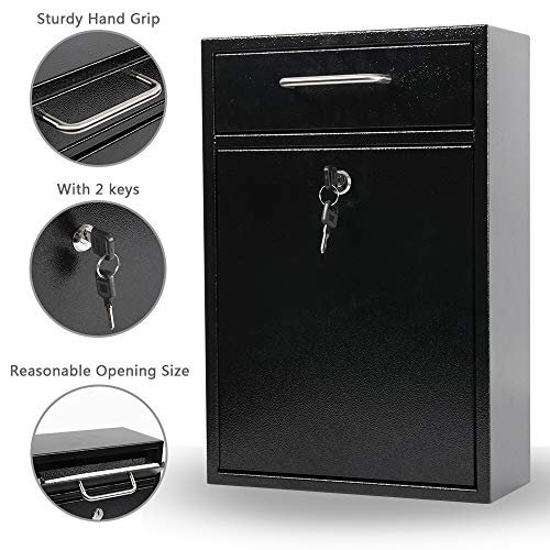 KYODOLED Steel Key Lock Mail Boxes Outdoor, Locking Wall Mount Mailbox, Security Lock Drop Box, Collection Boxes,16.2H x 11.22L x 4.72W Inches, Black X Large - Image 2