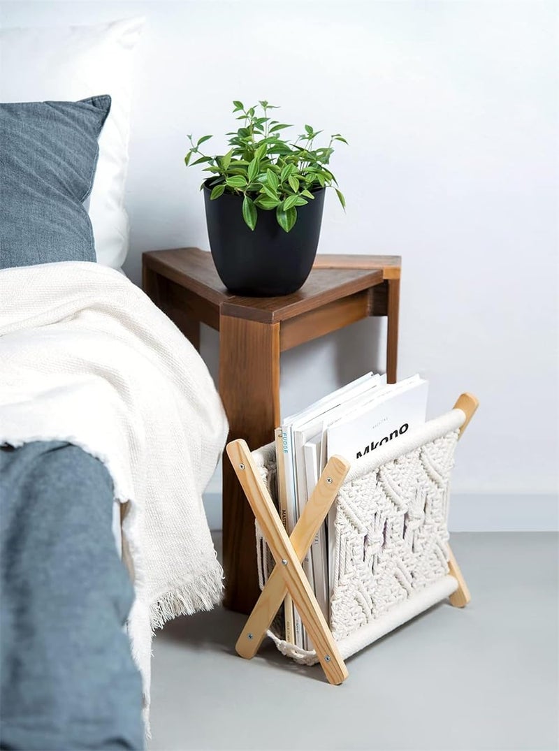 YARDHOBI Macrame Magazine Rack, Boho Storage Holder, Pre Assembled Boho Room Decor Storage Basket Rack, Standing Basket for Books, Newspapers, Swaddle Blanket, Dorm Essentials (12”L x 7.8”W) - Image 3