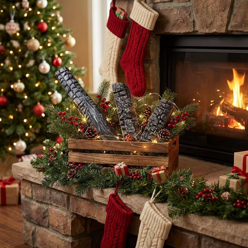 LemonRoad 15 Pcs Small Faux Logs Decorative Heat Resistant Fake Logs Wood Realistic Stackable Ceramic Branches for Indoor Outdoor - Image 3