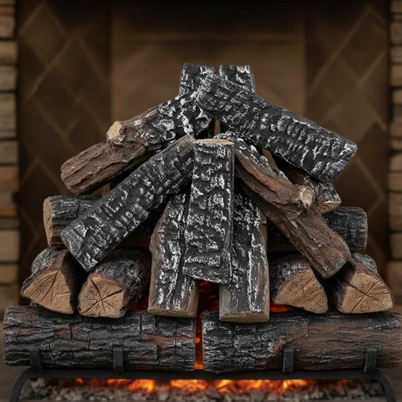 LemonRoad 15 Pcs Small Faux Logs Decorative Heat Resistant Fake Logs Wood Realistic Stackable Ceramic Branches for Indoor Outdoor - Image 1
