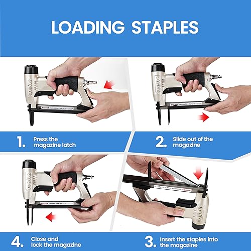 meite MT7116LN Pneumatic Upholstery Stapler 22 Gauge 71 Series 3/8" Crown 1/4" to 5/8" Length Long Nose Stapler - Image 4