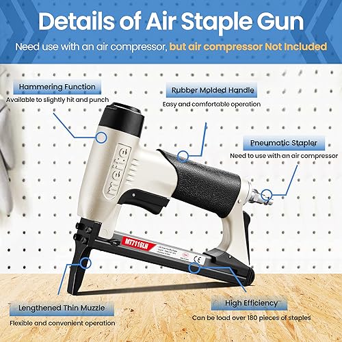 meite MT7116LN Pneumatic Upholstery Stapler 22 Gauge 71 Series 3/8" Crown 1/4" to 5/8" Length Long Nose Stapler - Image 5