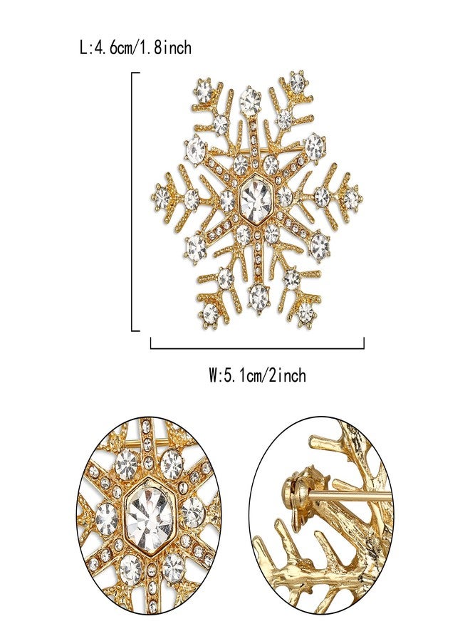 Flyonce Christmas Snowflake Brooch for Women, Clear Rhinestone Crystal Winter Party Corsage Broach Pin Gold-Tone - Image 4