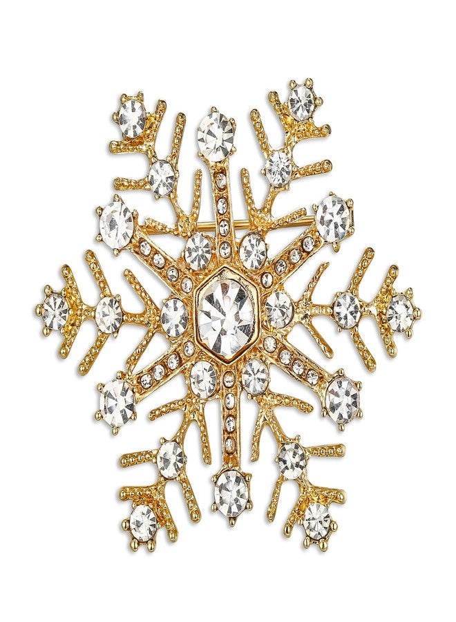 Flyonce Christmas Snowflake Brooch for Women, Clear Rhinestone Crystal Winter Party Corsage Broach Pin Gold-Tone - Image 1