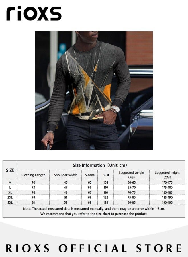 RIOXS Men's Round Neck Sweater Long Sleeve Sweatshirt Printed Slim Fit Top Shirt - Image 2
