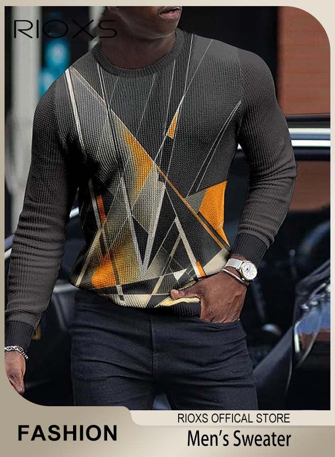 RIOXS Men's Round Neck Sweater Long Sleeve Sweatshirt Printed Slim Fit Top Shirt - Image 1