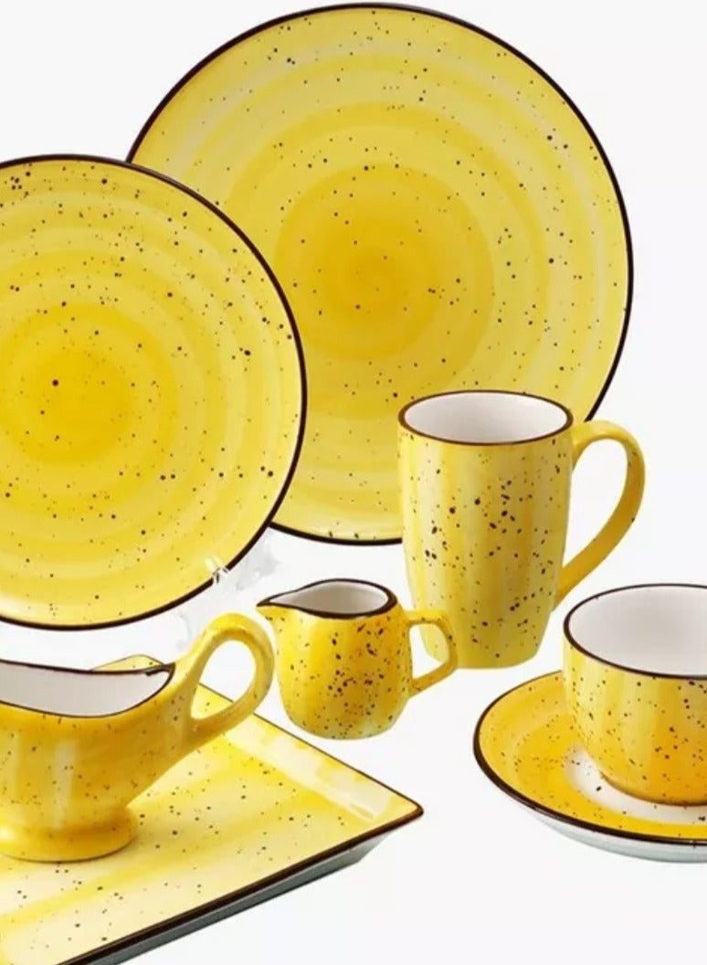 Porceletta Color Glaze Porcelain Flat Plate, 9 Inch Size, Yellow - Image 5