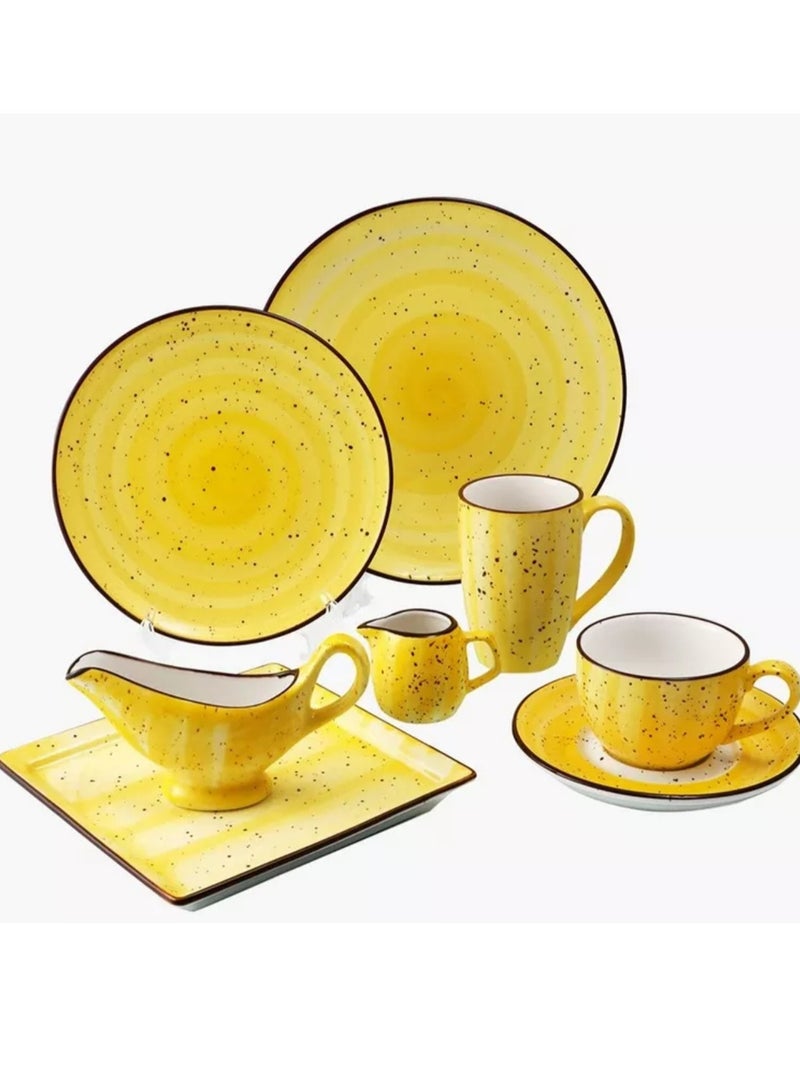 Porceletta Color Glaze Porcelain Flat Plate, 9 Inch Size, Yellow - Image 4