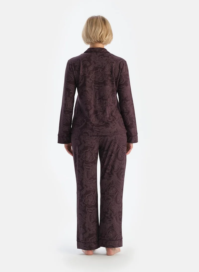 داجي Paisley Print Shirt & Trousers Pajama Set Spread Collar Supreme Mid Rise Sleepwear