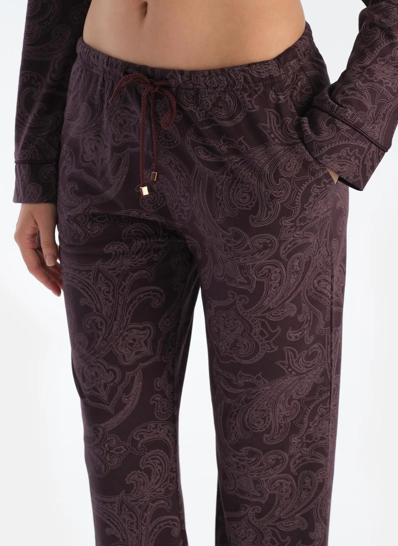 داجي Paisley Print Shirt & Trousers Pajama Set Spread Collar Supreme Mid Rise Sleepwear