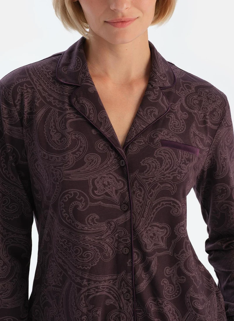 داجي Paisley Print Shirt & Trousers Pajama Set Spread Collar Supreme Mid Rise Sleepwear