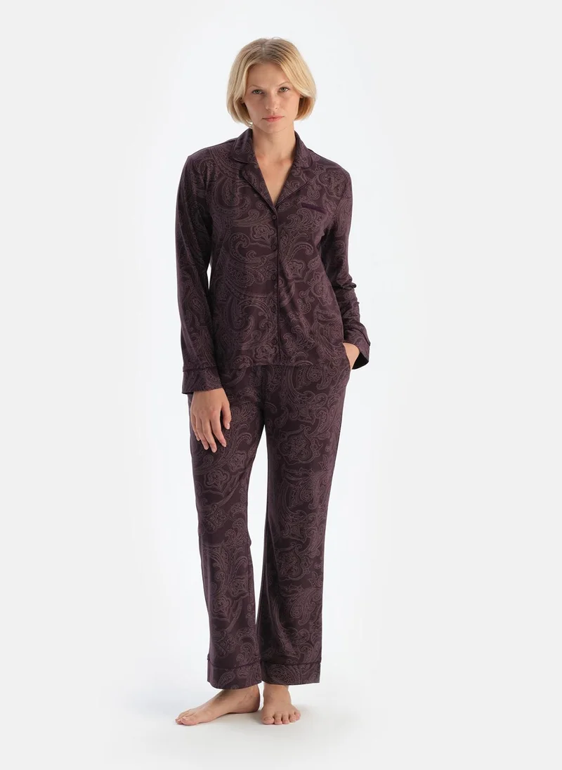 داجي Paisley Print Shirt & Trousers Pajama Set Spread Collar Supreme Mid Rise Sleepwear