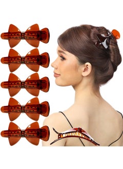 RC ROCHE ORNAMENT 6 Pcs Womens Hair Ribbon Bow Clip Cute Pretty Plastic No Slip Strong Grip Hold Girls Ladies Beauty Accessory Styling Pin Jaw Clamp Large Brown
