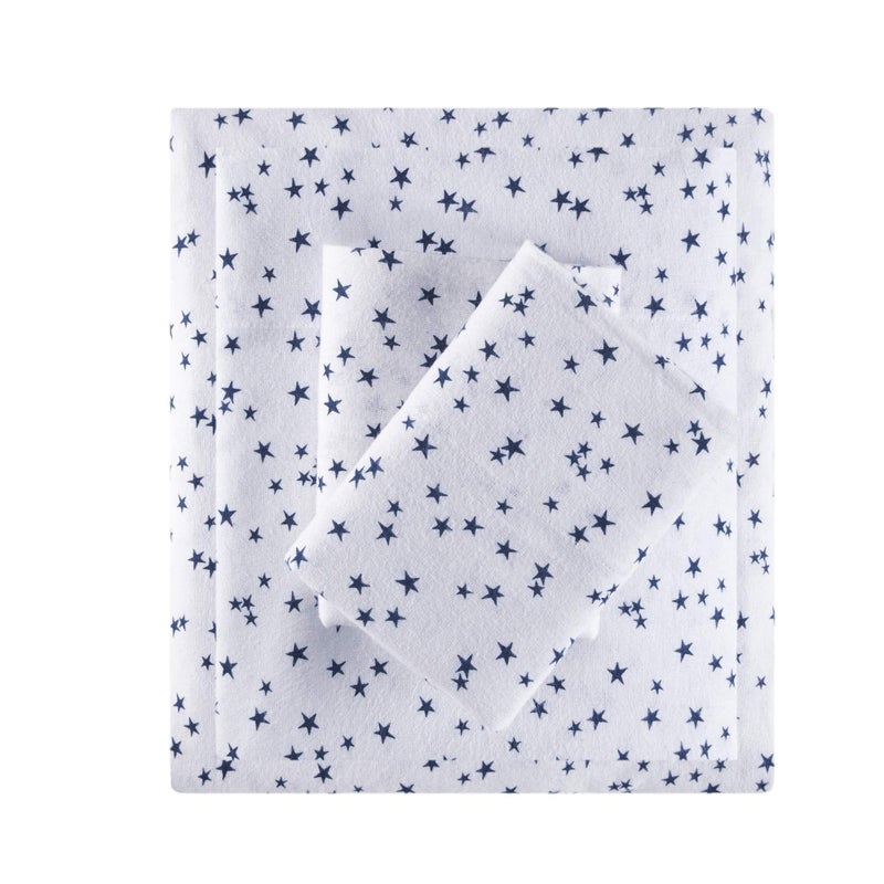 Intelligent Design Intelligent Design Cozy Soft 100 Cotton Flannel Print Animals Stars Cute Warm Ultra Soft Cold Weather Sheet Set Bedding Full Blue Stars 4 Piece 