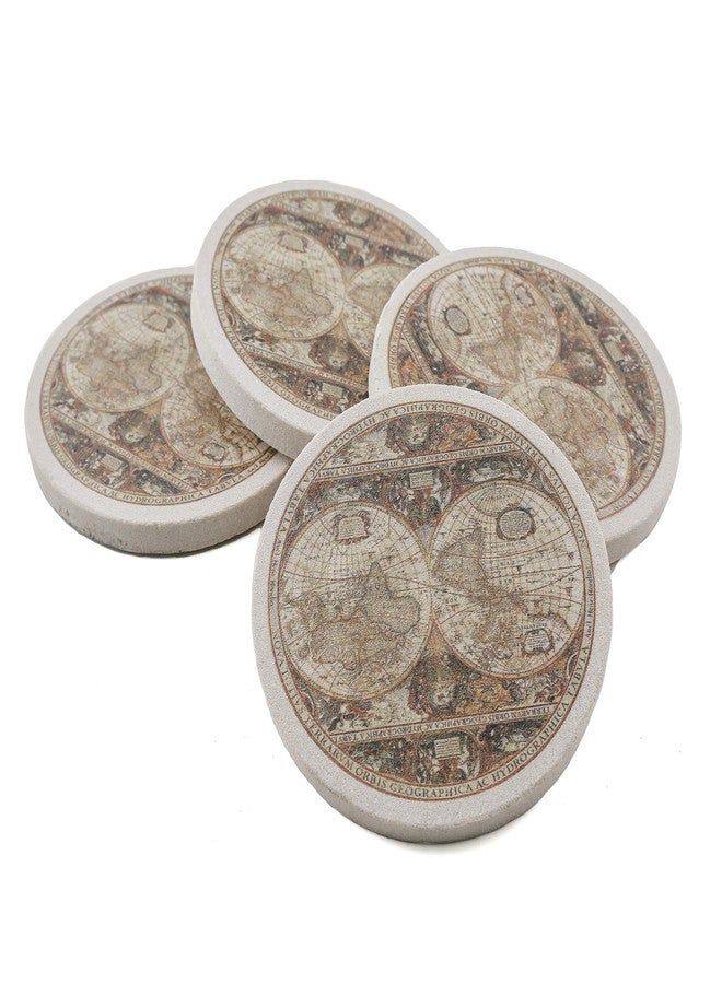 ثيريستي ستون مجموعة قواعد أكواب من الحجر الرملي الطبيعي من ثيرستيستون، بتصميم ممرات العالم القديم، 4 قطع، صديقة للبيئة، ماصة، سهلة التنظيف - Image 2