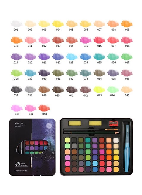 48-Color Solid Watercolor, Durable Watercolor Paint Set with Brushes, Paper and Storage Box, Easy to Carry
