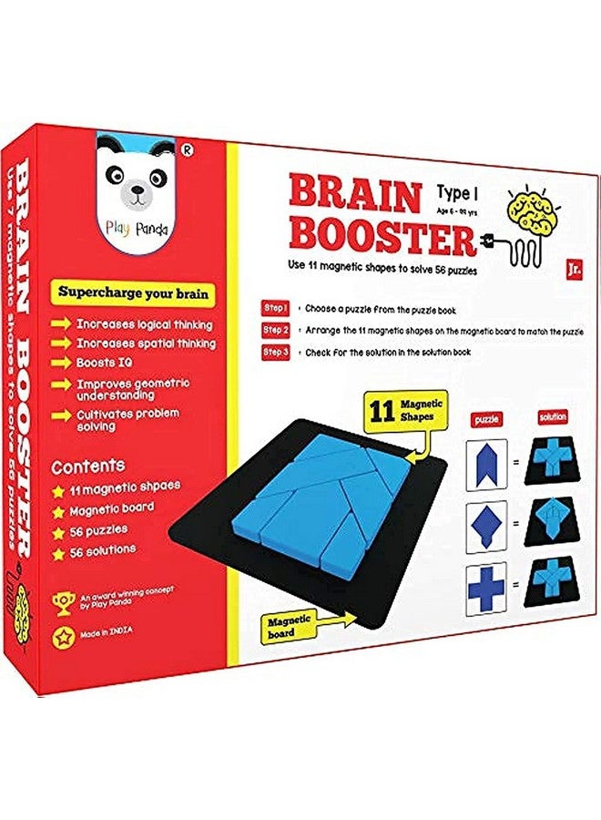 Play Panda Brain Booster Type 1 (Junior) - 56 Puzzles Designed to Boost Intelligence - with Magnetic Shapes, Magnetic Board, Puzzle Book and Solution Book - for 7 8 9 10 Upto 15 Years,Red - Image 1