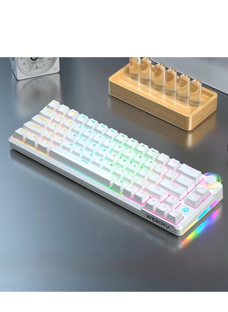 كيبورد العاب ميكانيكي، 68 مفتاح، مفتاح احمر/ازرق، اضواء RGB، عربي، سلكي USB نوع C، مقاوم للماء والغبار أبيض إنجريدي - مفتاح أزرق - Image 1