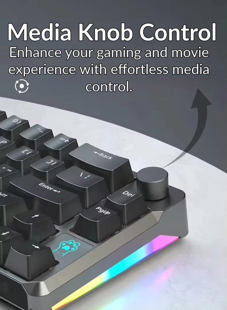 كيبورد العاب ميكانيكي، 68 مفتاح، مفتاح احمر/ازرق، اضواء RGB، عربي، سلكي USB نوع C، مقاوم للماء والغبار أبيض إنجريدي - مفتاح أزرق - Image 4