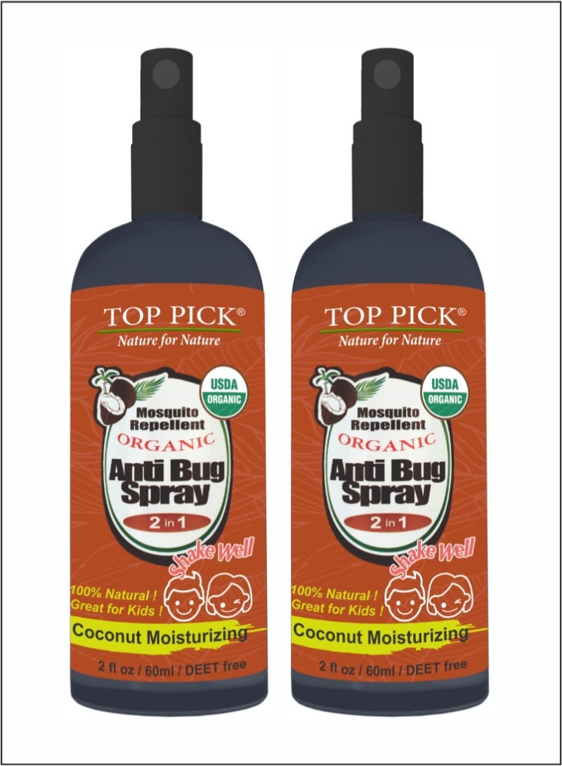 Top Pick 2-in-1 Organic Mosquito Repellent - Bug Protection and Coconut Moisturization 2 Pcs